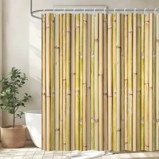 Uiiooazy Duschvorhang Bambus, Duschvorhang Holzoptik 180x220cm Anti Schimmel Bambus Motiv Pflanzen Vintage Duschvorhänge Wasserdicht Polyester Stoff Waschbar Bad Vorhang mit 12 Haken für Badezimmer
