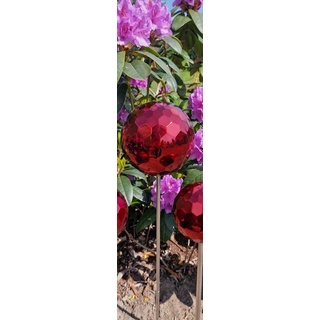 Jürgen Bocker - Gartenambiente Gartenstecker Rosenkugel Diamond rot 15 cm Edelstahl rot Kugel mit Stab 80 cm rot