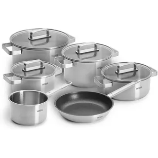 Woll Kochtopfset Steel, Silber, Metall, 6-teilig, 20 cm,16 cm, 3,5 + 2,6 + 1,8 L, rostfrei, Kochen, Töpfe, Topfsets