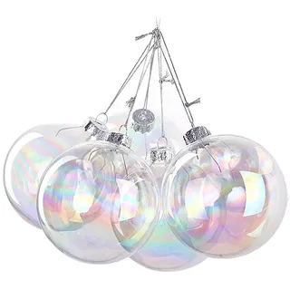 Anjing Weihnachtskugeln 5 Stück aus Glas transparent, schillernd, befüllbar, Christbaumkugeln Durchsichtige