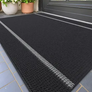 Color G Fussmatte Aussen Innen 90 x 150 cm, Große Schmutzfangmatte Außen rutschfest Wetterfest, Fußmatte Sauberlaufmatte Waschbar, Türmatte Outdoor Teppich für Eingang, Haustür, Garten (Schwarz)