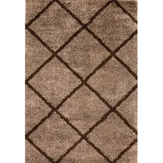Hochflor Teppich Wohnzimmer Shaggy weich modern Rauten Muster Grau Anthrazit Creme Schwarz Rot Lila Beige, Farbe:Nougat, Maße:140x200 cm