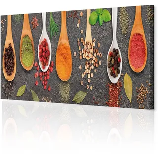 decomonkey Wandbilder Küche 120x40 cm 1 Teilig Leinwandbilder Kunstdruck | Strukturleinwand, Holzkeilrahmen, Bild auf Leinwand, Wanddeko, Wohnzimmer, Wanddekoration, Modern, Kräuter, Gewürze, Bunt