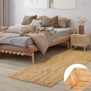 MY-RUG Jute-Teppich Läufer 300x80 cm | handgewebt aus 100% Jute im Boho-Stil | für Wohnzimmer und Schlafzimmer | Sisalteppich, Naturteppich in Sisaloptik | Bast Teppich beige grau Nitin