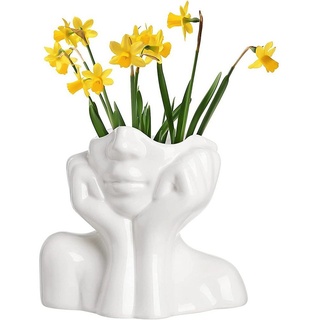 zggzerg Dekovase Kopf Gesicht Vase Blumenvase Keramikvasen Für Moderne Home Decor 11.5 cm