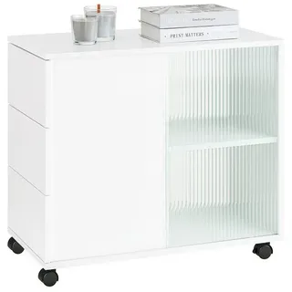 SoBuy Beistelltisch Aktenschrank mit Rollen Couchtisch mit Schubladen FBT141-W