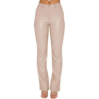 WEITING Kunstlederhose for Damen, Petite Bootcut-Bein, Lederjeans, PU-Lederhose, Schlaghose Mit Taschen Lederhose - M