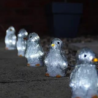 Festive Lights 5er Set Pinguine LED Weihnachtsfigur aus Acryl Pinguin weiße LEDs strombetrieben Beleuchtung mit Timer Dekoration Weihnachten Deko Außen (5er Set Pinguine)