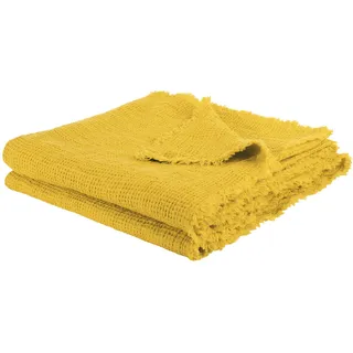 Honeybee-Plaid – weiche Decke aus Leinen – einfarbig gewebtes Plaid mit Fransen aus Naturmaterialien – 130x180 cm – 160 curry – von ’zoeppritz since 1828’