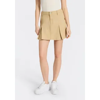 Minirock HUGO "Rundale", Damen, Gr. 44, beige (open beige 280), Twill, Obermaterial: 100% Baumwolle, unifarben, mini, Röcke Minirock, mit Falten, Mid Waist