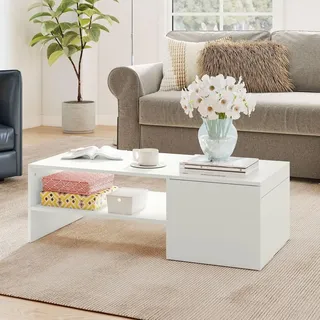 Homcom Couchtisch Weiß Spanplatte 110 x 52 x 36 cm