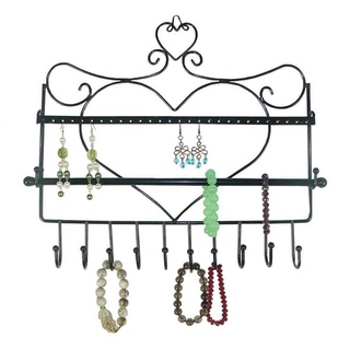 Gearmax Multifunktionale Wand Schmuckhalter Herz Form Wall Mount Ohrringe Halskette Armband Schmuck Metall Display Stand Rack Veranstalter (Schwarz)
