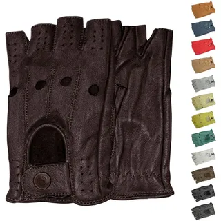 German Wear Lederhandschuhe Driving-GL3 Driving Halbfinger Fingerlose Autofahrer Lederhandschuhe echtleder braun 10=XL