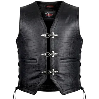 MDM Motorradweste Lederweste Croco Prägung Biker Kutte Motorradweste mit Chrom Schnallen 2XL
