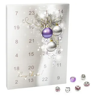 VALIOSA Mode-Schmuck Adventskalender mit Halskette, Armband + 22 individuelle Perlen-Anhänger aus Glas & Metall, das besondere Geschenk für Mädc... - Weiß