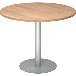 bümö Besprechungstisch, Esstisch klein, Tisch rund 100 cm - kleiner Esstisch Nussbaum, Rundtisch Esstisch 2 Personen mit Holz-Platte, Säule aus