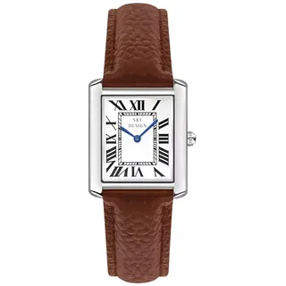 S&T DESIGN Herren Quarzuhr Braun – Rechteckig, Vintage Stil, Römische Zahlen, Kunstleder - Braun
