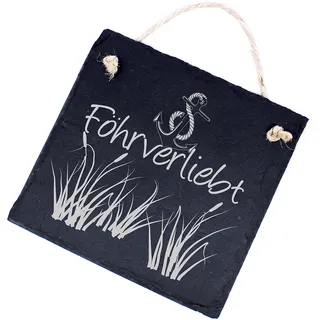 Schild Föhrverliebt - aus Schiefer - 11 x 11 cm - Anker Schilf Motiv