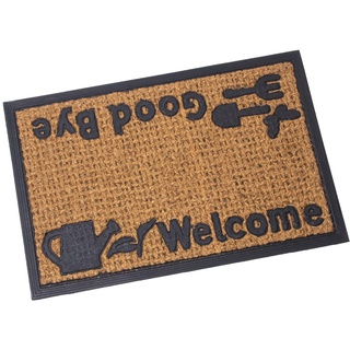 DRW Rechteckige Fußmatte aus Kokosfaser und Gummi mit Welcome Logo und Good Bye in Natur und Schwarz, 40 x 60 cm, Mehrfarbig, estandar