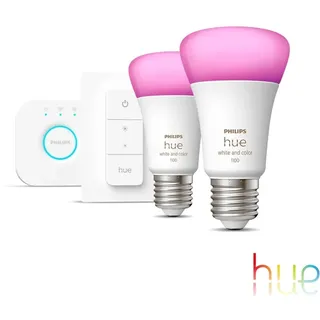Philips Hue White & Col. Amb. E27 2er inkl. Dimmer Switch 75W Starter Set warmweiß