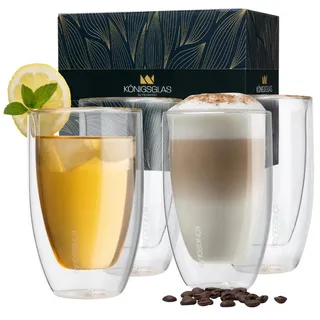Königsglas Latte-Macchiato-Glas Latte Macchiato Glas 300 ml Cappuccino Gläser-Set doppelwandig, 4-tlg., Kaffeetasse, 2/4er Glas Set Trinkglas Thermoglas Kaffee Teeglas Kaffeegläser Tasse weiß