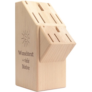 Messerblock aus Holz mit Gravur, Name + Motiv, Buchenholz Block für Küchenmesser, Messerhalter, Organizer für die Küche, personalisiertes Geschenk, ohne Messer