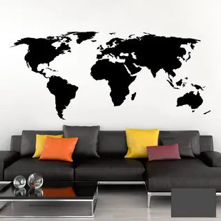 Grandora Wandtattoo Weltkarte Erde Globus Karte I dunkelgrau 150 x 65 cm I Welt Atlas Schlafzimmer Wohnzimmer Wandsticker Wandaufkleber W698