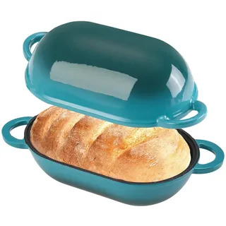 Emaillierter Gusseisen-Brotbackofen, Kastenform aus Gusseisen mit Deckel, ovaler Dutch Oven für selbstgemachtes Brotbacken (Farbverlauf Blaugrün)