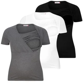 M.M.C. Stillshirt Stillmode Umstandsshirt 3er Set Umstandsmode (3-tlg) Schwangerschaftsshirt bunt|grau|schwarz XL