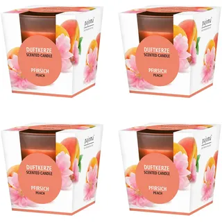 pajoma® Duftkerze 4er Set, Pfirsich - im satinierten Glas | 4x 120g Wachsgewicht, Brenndauer: 25 Stunden, in edler Geschenkverpackung | Premium Qualität