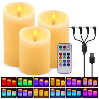 LED RGB Kerzen Flammenloses Kerzenlichter, USB Multicolor Teelichter Warmweiß LED Kerze Lichter Docht Flackernde Echtwachs Elektrischer LED Lampe mit Fernbedienung Timerfunktion Haus Dekoration