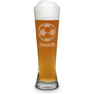 printplanet® Weizenglas mit Namen Jannik graviert - Leonardo® Weißbierglas mit Gravur - Design Fußball