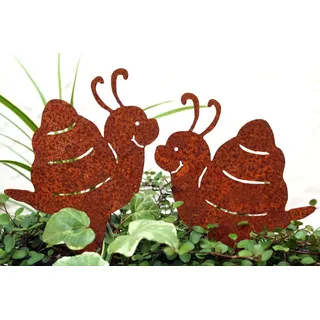 LB H&F Lilienburg Dekofigur Gartenstecker Dekostecker Beetstecker Gartendeko (Deko Herbst Terrasse Kübel Blumenstecker Teichdeko), Rost Metall Schnecke Schnecken Dekofigur Garten Herbstdeko braun