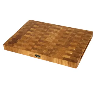 B4K® Schneidebrett aus Eiche Stirnholz 50 × 35 × 4 cm – Massiver Hackblock | Antibakterielles Hirnholzbrett mit Griffen & Silikonfüßen | Perfekt für Küche, Fleisch & BBQ