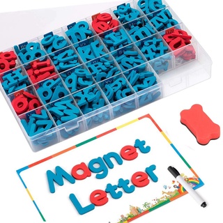 FUQUN Magnetische Buchstaben für Kinder (212 Stück) mit doppelseitiger Magnettafel Schaum Alphabet für Kinder Vorschule Rechtschreibung und Lernen, Stifte und Löschschwamm, Kühlschrankmagnete Alphabet