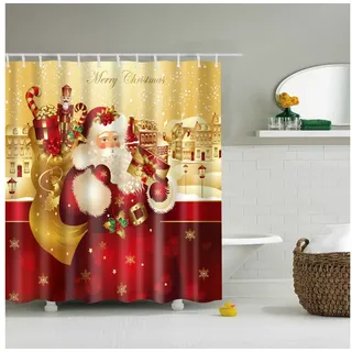 BTTO V&G Duschvorhang Badezimmer Vorhang mit Haken,Weihnachts-Duschvorhang Breite 180 cm (1-tlg), Antischimmel Umweltfreundlich,für Badezimmer