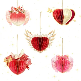 NICROHOME EUR Valentinstag Deko, 3D Glitzer Papier Wabe Herz Dekorationen | 5 Stück Verlauf Rosa Rot Hängende Ornamente für Valentinstag, Hochzeitsdekorationen, Geburtstag, Weihnachtsparty Ornamente