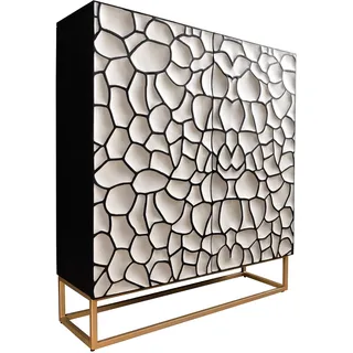 Riess Ambiente massivholz Highboard Vulcano 120cm weiß schwarz Mangoholz Handmade Metallgestell Gold Wohnzimmerschrank Sideboard Geschirrschrank Schrank