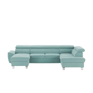 uno Wohnlandschaft aus Mikrofaser Avola , türkis/petrol , Maße (cm): B: 318 H: 90 T: 208.0