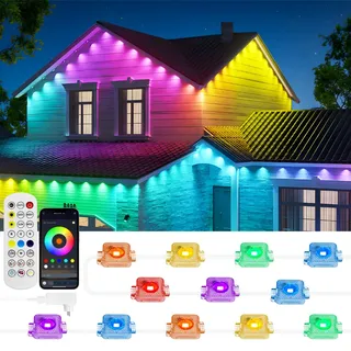 Permanente Außenbeleuchtung, 30M Smart RGB IC Außenleuchten mit 72 Szenenmodi, IP67 wasserdicht Lichterkette außen, Arbeit mit APP und Fernsteuerung für Feste im Innen- und Außenbereich, Feiertag