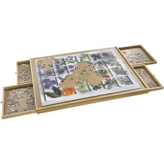 Hi Haushalt International Puzzletisch 1000 bis 1500 Teile Puzzel Tisch 90x67cm Puzzel Board 4 Schubladen, Braun, XL