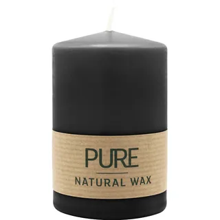 100% PURE, NATURAL WAX, Stumpenkerze, Schwarz, WENZEL, 90/60 mm, Brenndauer ca. 25h, 100% plastikfrei