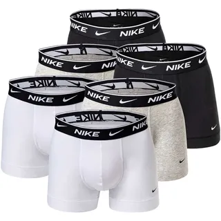 NIKE Herren Boxer Shorts, 6er Pack - Trunks, Logobund, Cotton Stretch Weiß/Grau/Schwarz XL