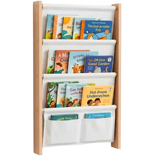 Relaxdays Kinderregal mit Stofftaschen 44,5 x 80 x 6 cm MDF weiß