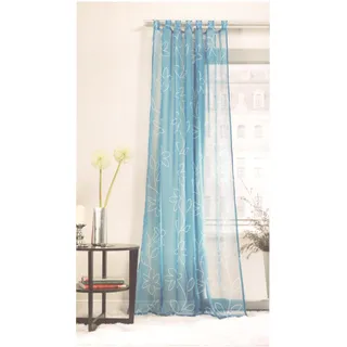 BB-Toy-Trades Fertigschal mit Schlaufen Gardine Schlaufenschal Vorhang mit Blumen Transparent BxH 140x245cm 1 Stück Blau mit Blumen