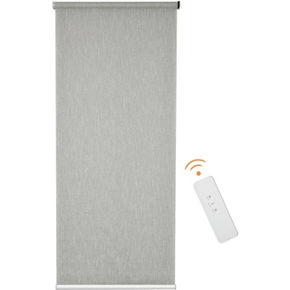 HOMCOM Elektrischer Rollo, Fensterrollo mit Fernbedienung, UV-Schutz-Rollo mit USB-Schnittstelle, für Wohnzimmer, Küche, Grau, 80 x 180cm