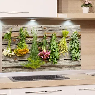 GRAZDesign Küchenrückwand Glas Kräuter - Spritzschutz Küche Herd - Glasrückwand als Glasbild, Herdblende Rückwand Küche, 4mm ESG Glas 60x40cm