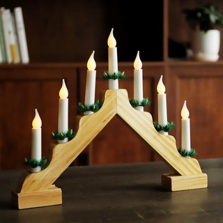 SALCAR Lichterbogen Weihnachten LED mit 7 Kerzen in Warmweiß, Adventsleuchter Kerzenbogen Batterie aus Holz, Schwibbogen Weihnachtsdekoration Deko Innen, Holz