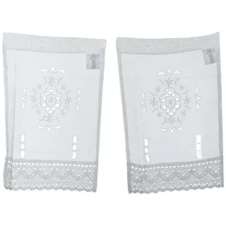 Home fashion 023/915-0105 045X0030CM Fensterbilder Leinenstruktur Lochstickerei, Stoff, Weiß, 45 x 30 cm