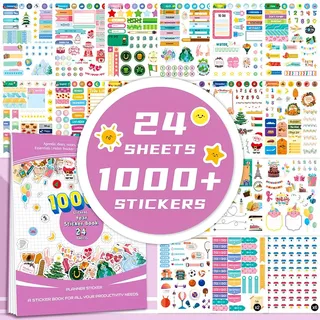 Zayookey 24 Blatt/1000+ Planer Aufkleber für Monatsplaner Monthly Planner Stickers Bullet Journal Sticker Scrapbooking Stickers Zubehör für Kalender Journal Tagebuch Arbeit Planung Budget (1000+)